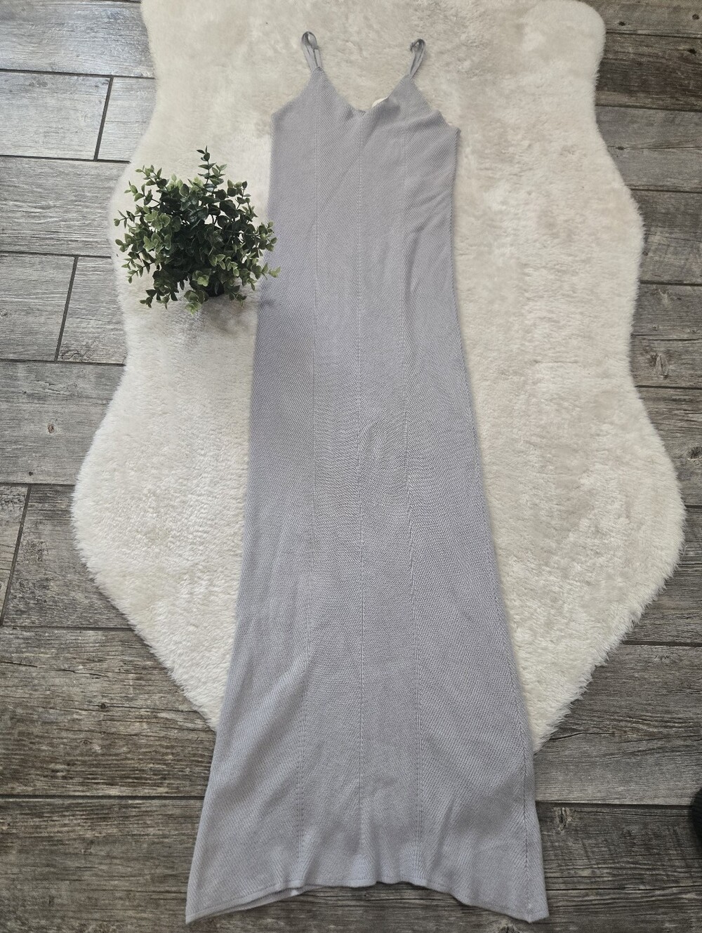 Freshman 1996 Gray Ribbed Knit Sleeveless Minimalist Chic Maxi Sweater Dress, M